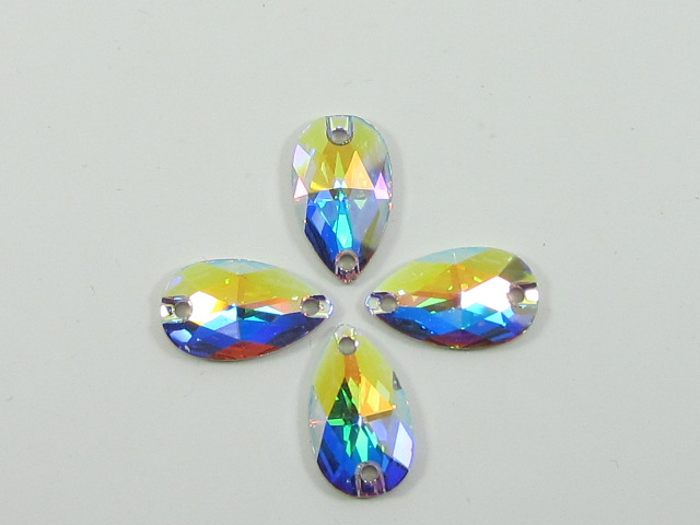 4pcs. PEAR 28x17mm CRYSTAL AB STAR BRIGHT SEW ON FLATBACK Rhinestones